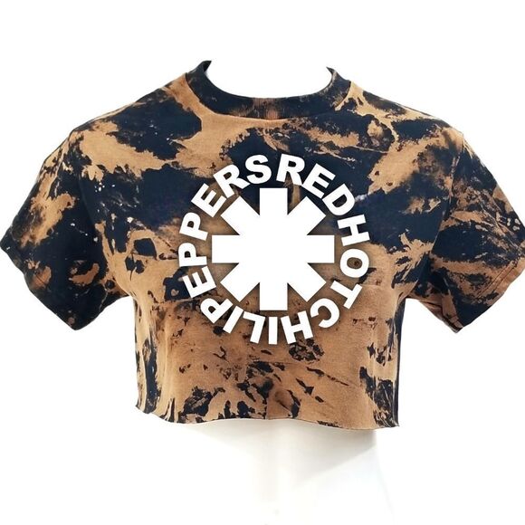 Red Hot Chili Peppers Acid Wash, Distressed "Cropped" Crop Top Rock Band Rap Tee - Picture 1 of 3